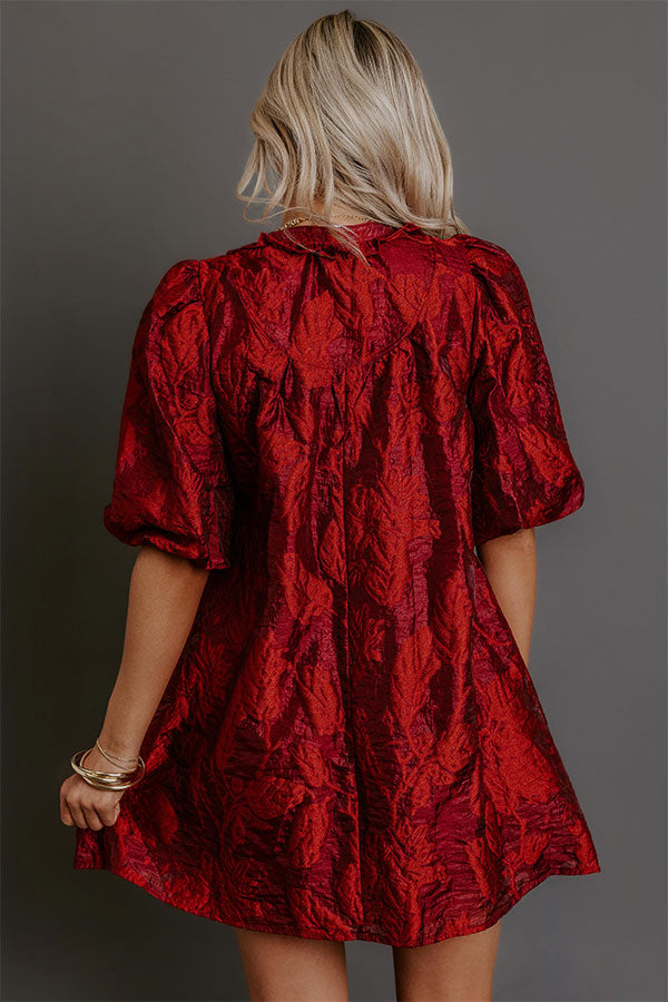 Holiday Happiness Floral Jacquard Mini Dress in Merlot Image - 4