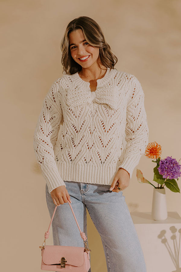 Coquette Comfort Pointelle Knit Sweater in Cream Image - 1