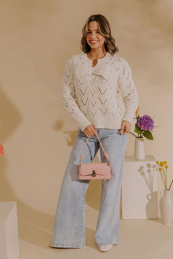 Coquette Comfort Pointelle Knit Sweater in Cream Image - 2