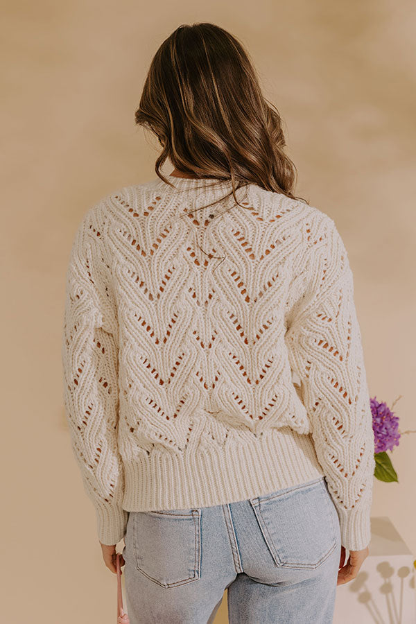 Coquette Comfort Pointelle Knit Sweater in Cream Image - 4