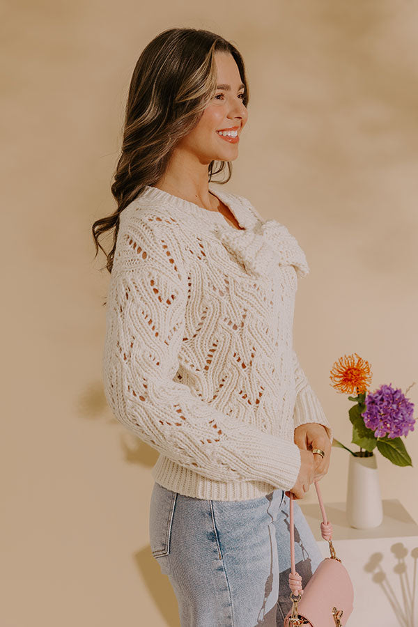 Coquette Comfort Pointelle Knit Sweater in Cream Image - 3