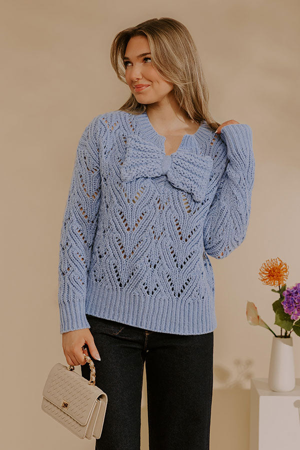 Coquette Comfort Pointelle Knit Sweater in Sky Blue Image - 1