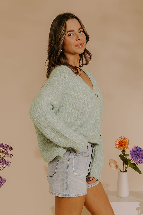 Snuggle Session Knit Cardigan in Mint Image - 3