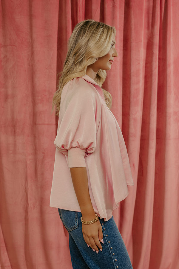 City Staple Satin Quarter Zip Top in Pink Image - 2