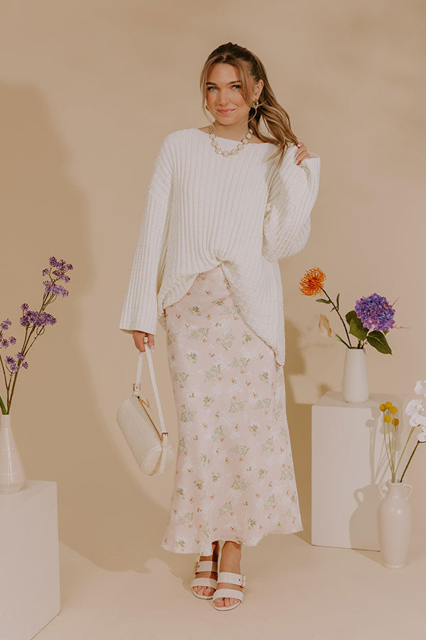 Sweet Day High Waist Floral Satin Maxi Skirt Image - 5