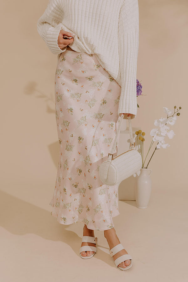 Sweet Day High Waist Floral Satin Maxi Skirt Image - 2