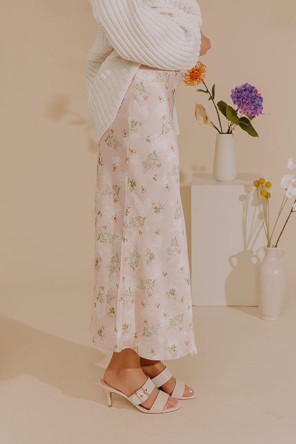 Sweet Day High Waist Floral Satin Maxi Skirt Image - 3