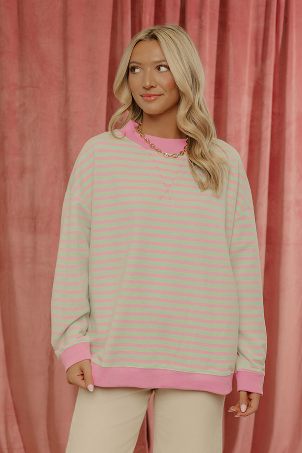 Sweet Day Stripe Sweatshirt in Lime Image - 2