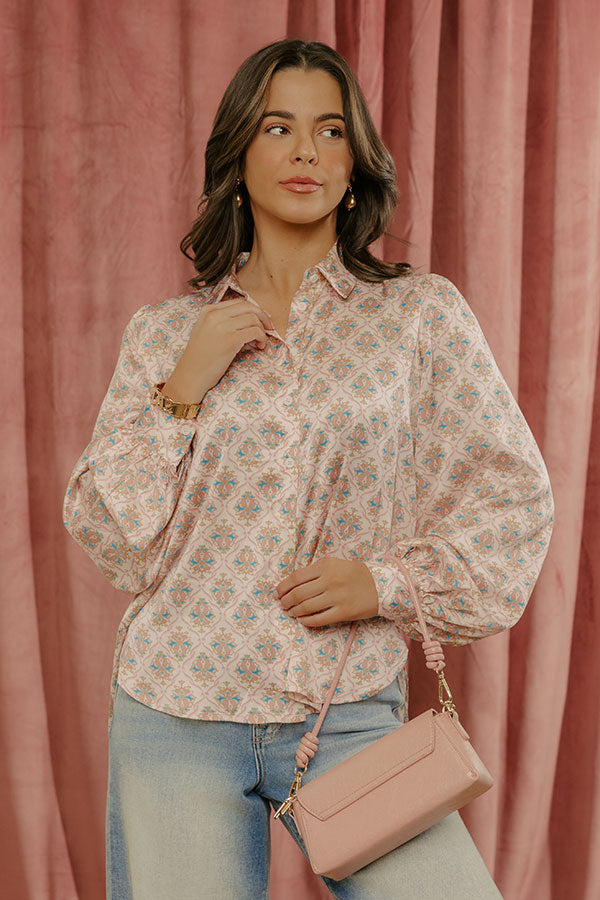 Midtown Chic Satin Button Up Top in Pink Image - 1