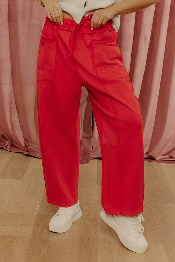 The Callie High Waist Vintage Wash Barrel Leg Pants in Red Image - 1