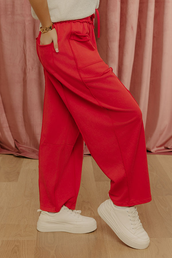 The Callie High Waist Vintage Wash Barrel Leg Pants in Red Image - 2