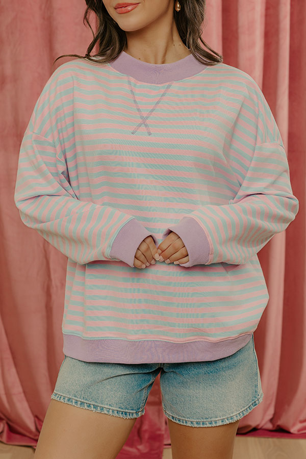 Sweet Day Stripe Sweatshirt in Sky Blue Image - 3