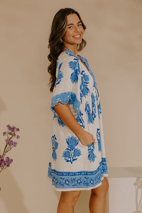 Petal Coast Floral Midi Dress in Ocean Blue Image - 4