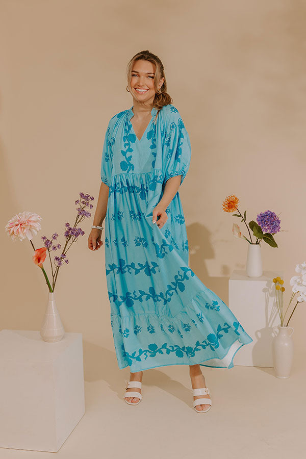 Cherished Moment Floral Midi Dress in Sky Blue Image - 1
