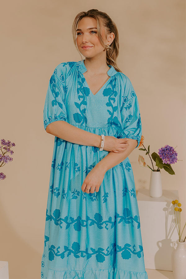 Cherished Moment Floral Midi Dress in Sky Blue Image - 5