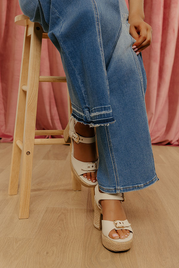 Daddys Money Faux Leather Block Heel in Ivory Image - 2