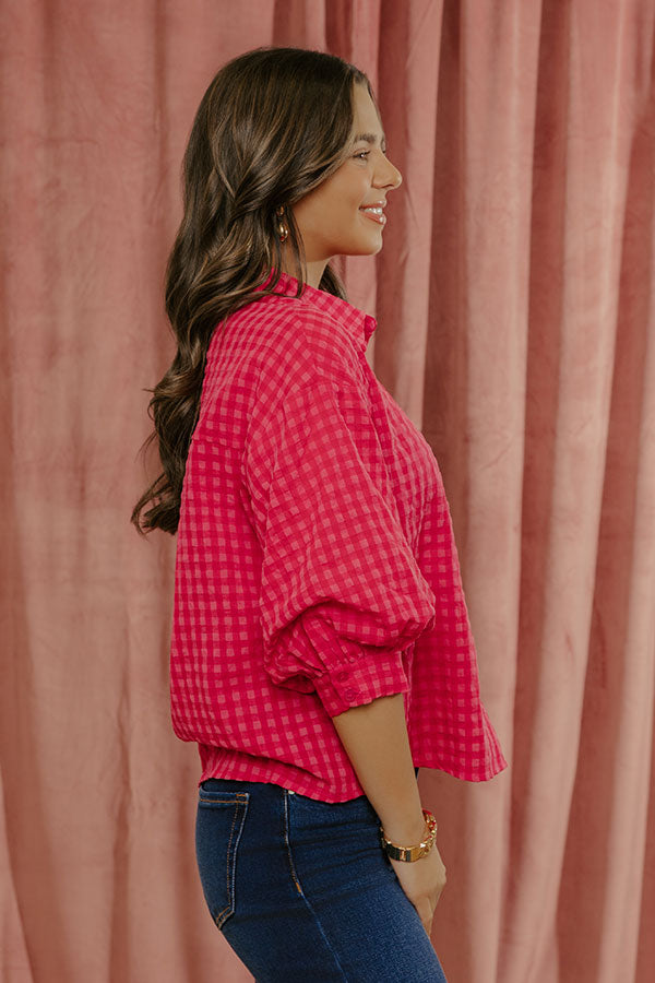 Picnic Date Gingham Button Up Top in Red Image - 3