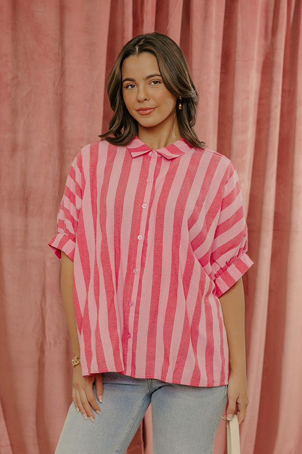Love Line Stripe Button Up Top in Pink Image - 1