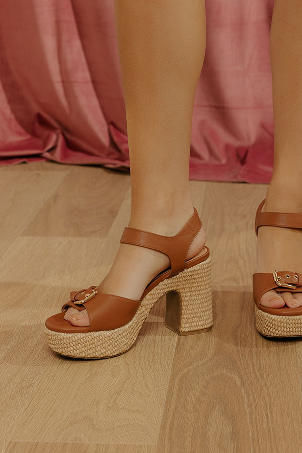 Daddys Money Faux Leather Block Heel in Tan Image - 3
