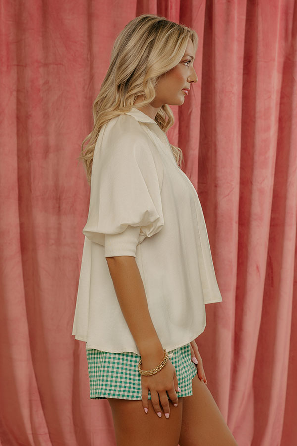 City Staple Satin Quarter Zip Top in Ivory Image - 3